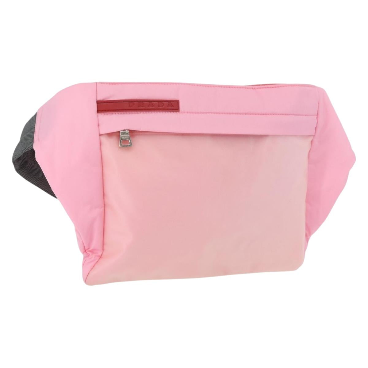 PRADA Sports Body Bag Nylon Pink Silver Auth 172263