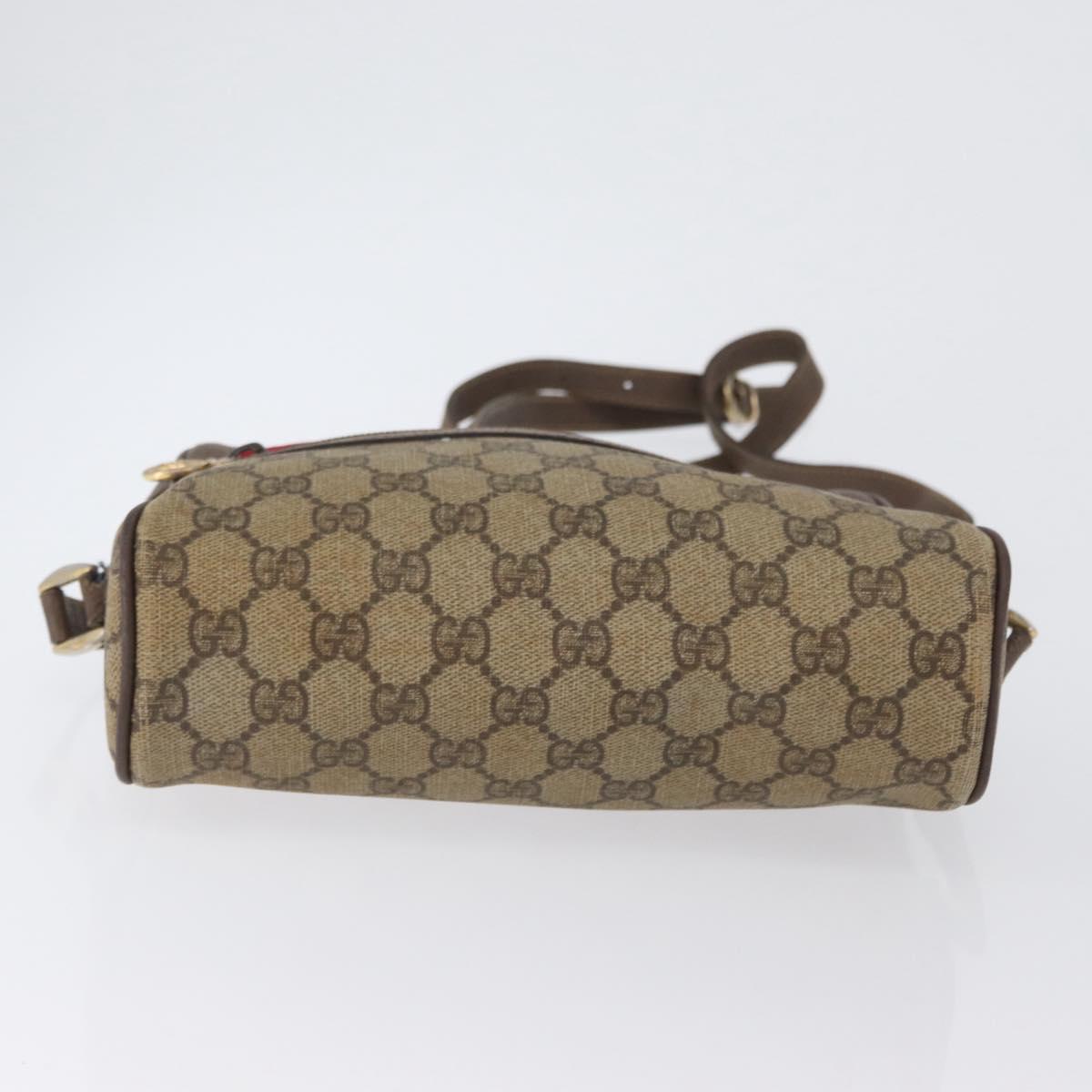 GUCCI GG Supreme Web Sherry Line Shoulder Bag PVC Beige Gold Auth 172270