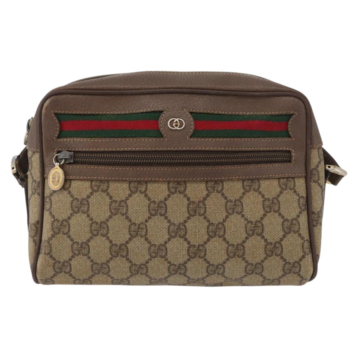 GUCCI GG Supreme Web Sherry Line Shoulder Bag PVC Beige Gold Auth 172270