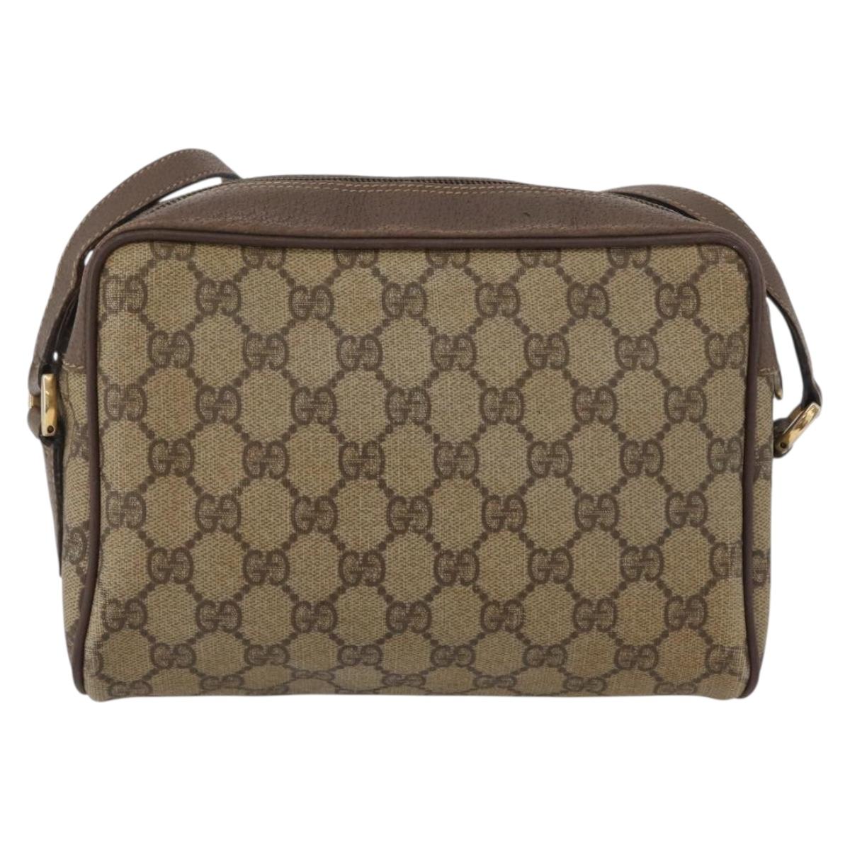 GUCCI GG Supreme Web Sherry Line Shoulder Bag PVC Beige Gold Auth 172270