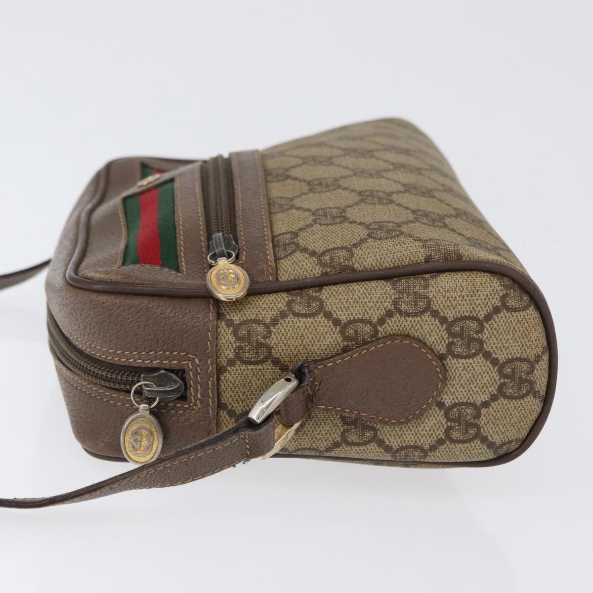 GUCCI GG Supreme Web Sherry Line Shoulder Bag PVC Beige Gold Auth 172270