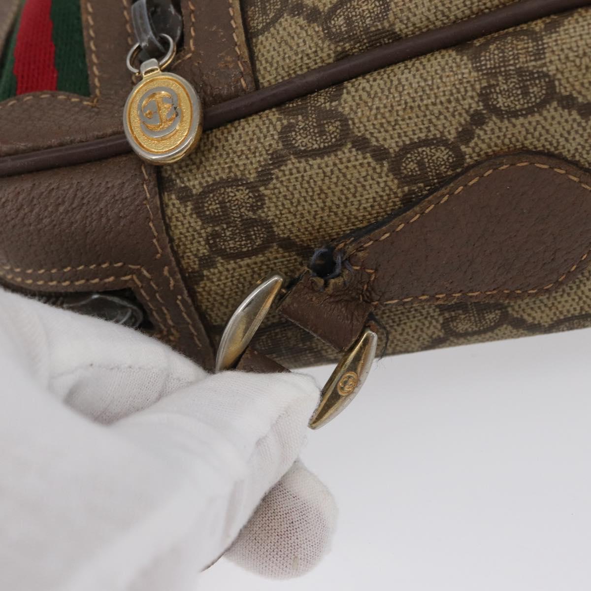 GUCCI GG Supreme Web Sherry Line Shoulder Bag PVC Beige Gold Auth 172270