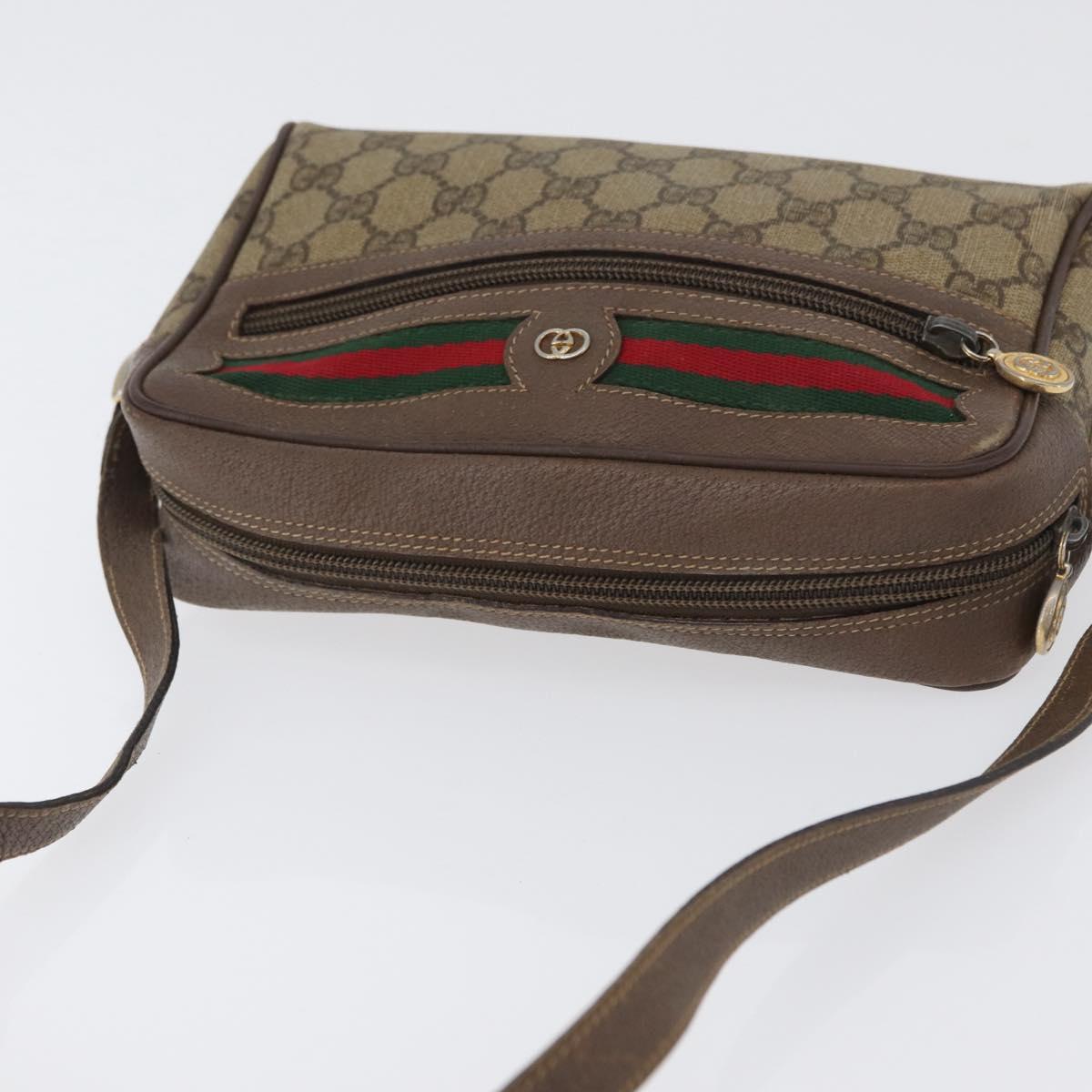 GUCCI GG Supreme Web Sherry Line Shoulder Bag PVC Beige Gold Auth 172270