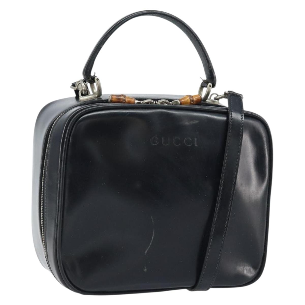 GUCCI Bamboo Hand Bag Patent leather 2way Black Silver Auth 172271