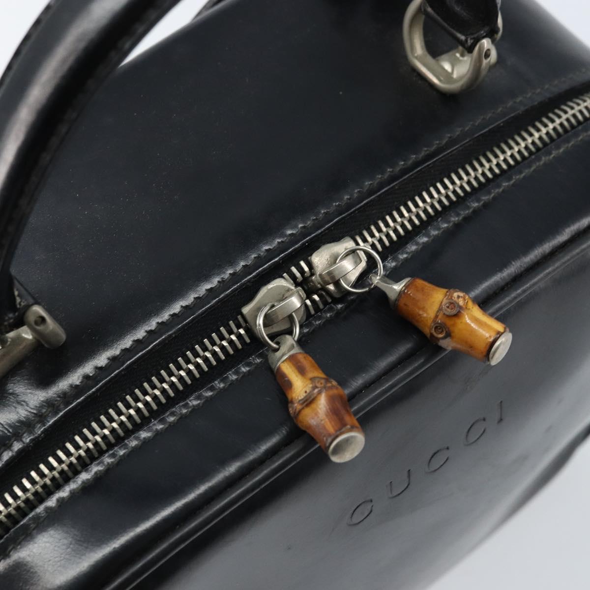 GUCCI Bamboo Hand Bag Patent leather 2way Black Silver Auth 172271