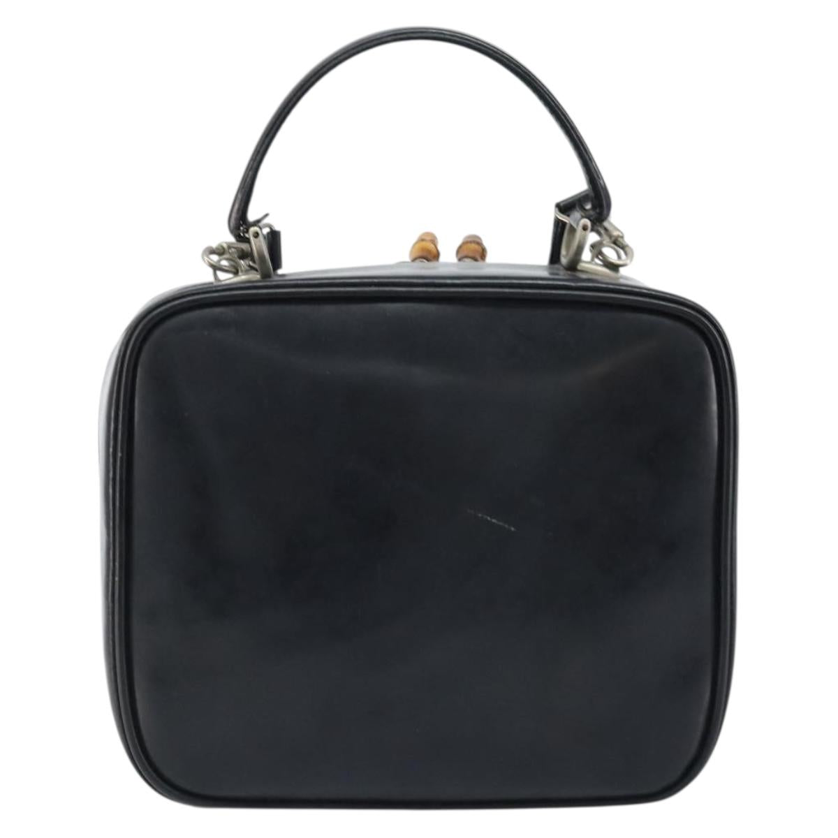 GUCCI Bamboo Hand Bag Patent leather 2way Black Silver Auth 172271