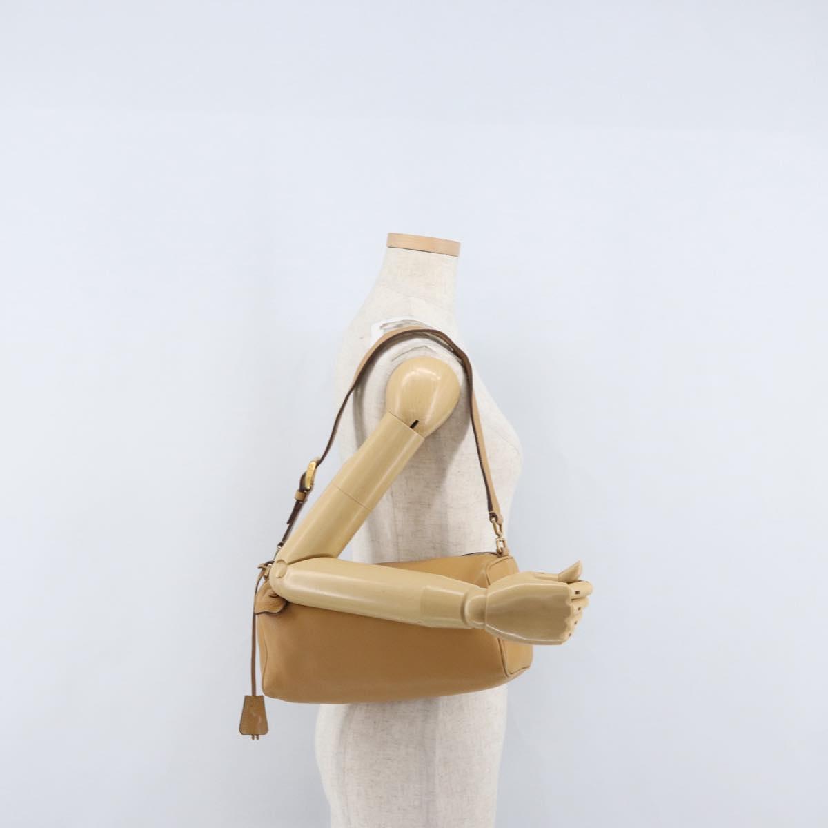 PRADA Shoulder Bag Leather Brown Gold Auth 172272