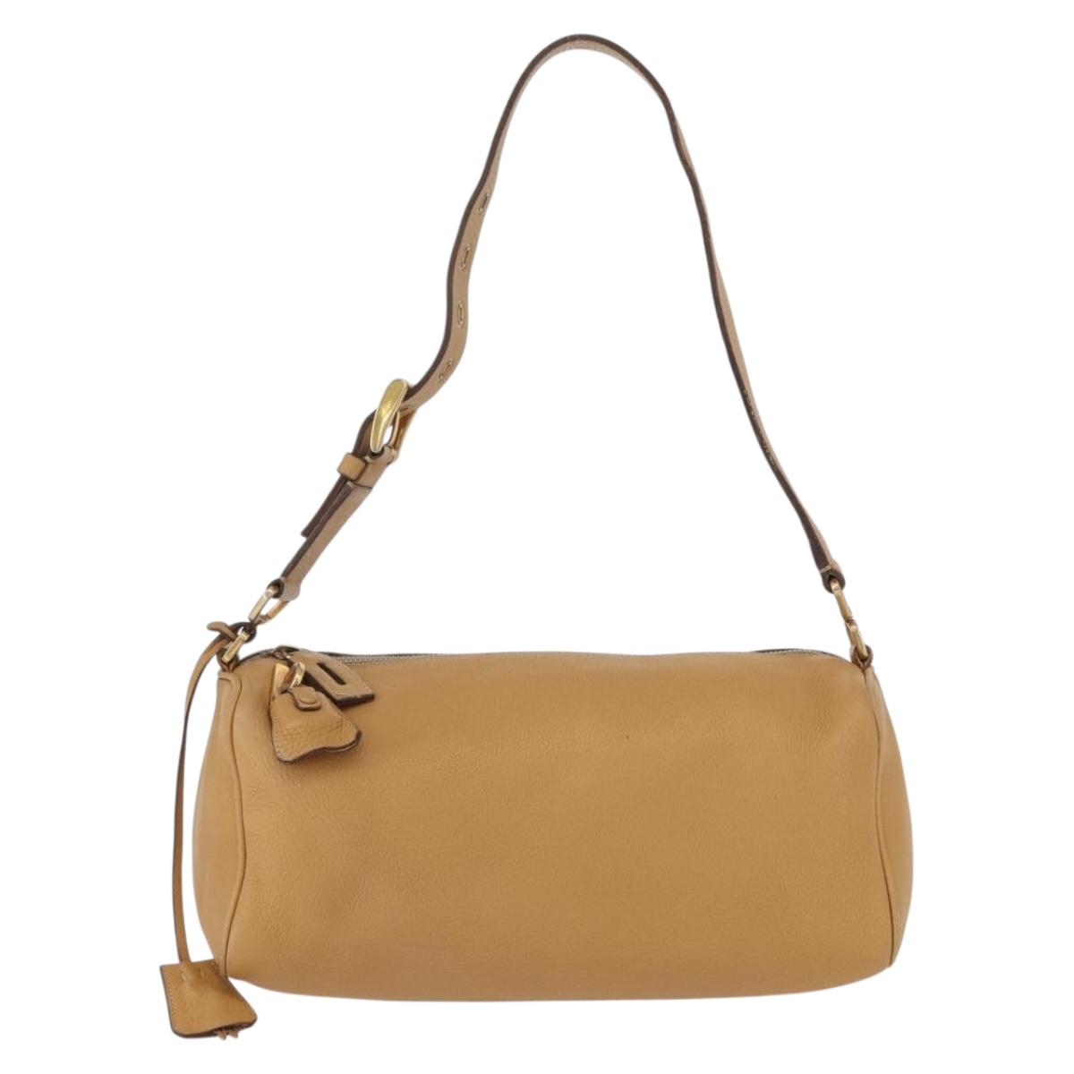 PRADA Shoulder Bag Leather Brown Gold Auth 172272