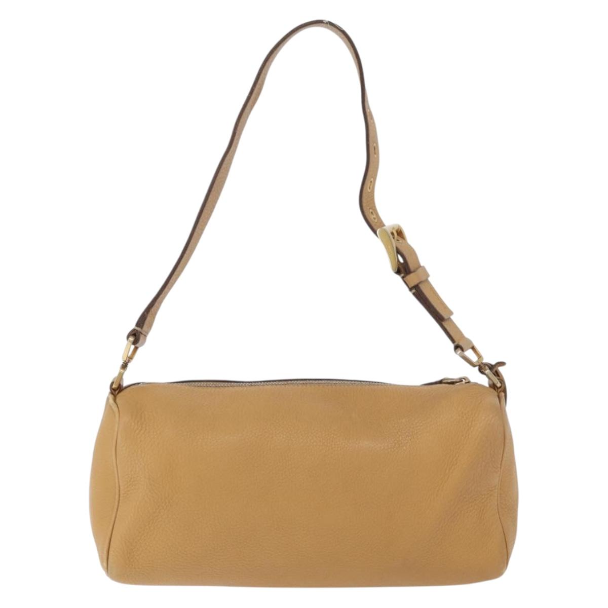 PRADA Shoulder Bag Leather Brown Gold Auth 172272