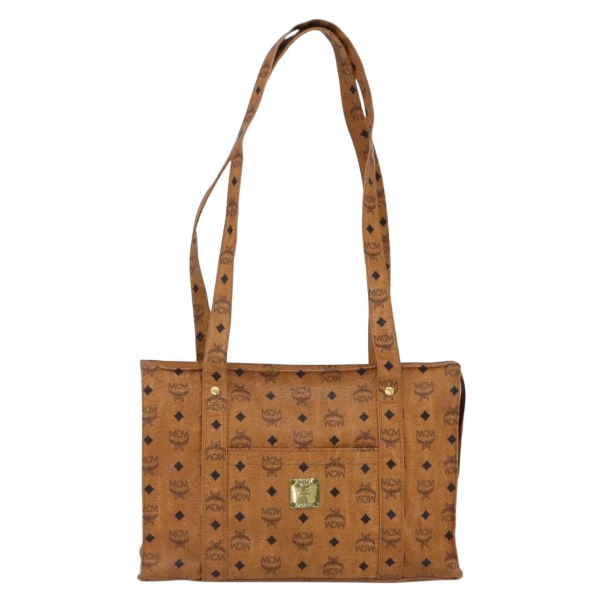 MCM Logogram Vicetos Tote Bag PVC Brown Gold Auth 172275