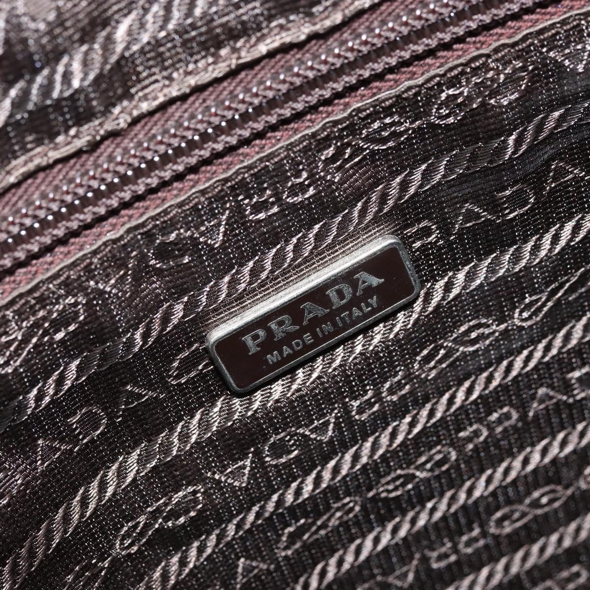 PRADA Hand Bag Leather Brown Silver Auth 172276