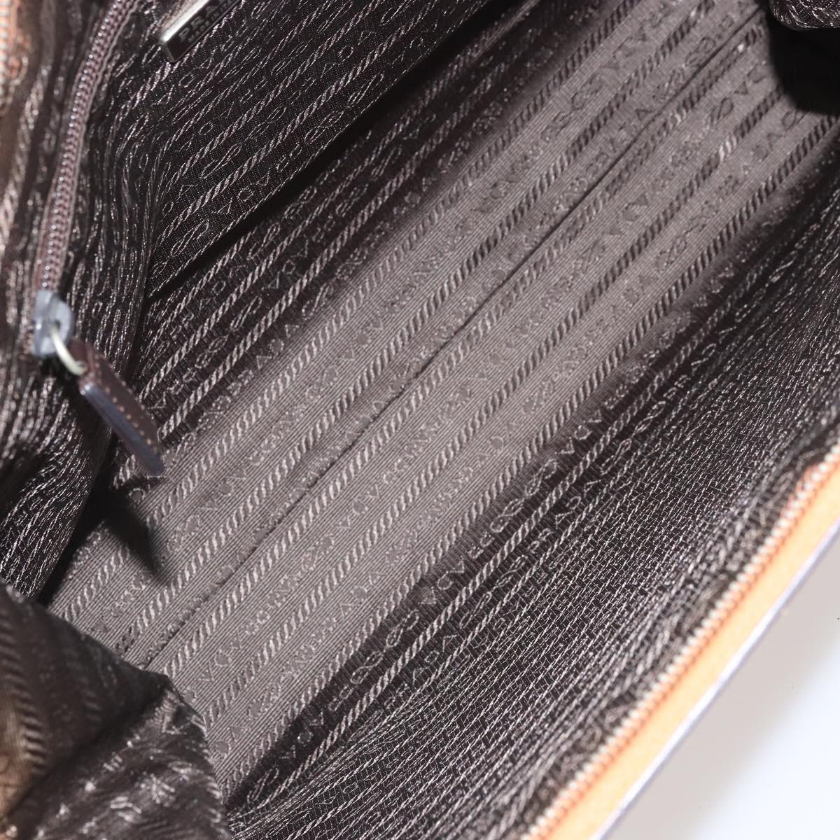 PRADA Hand Bag Leather Brown Silver Auth 172276