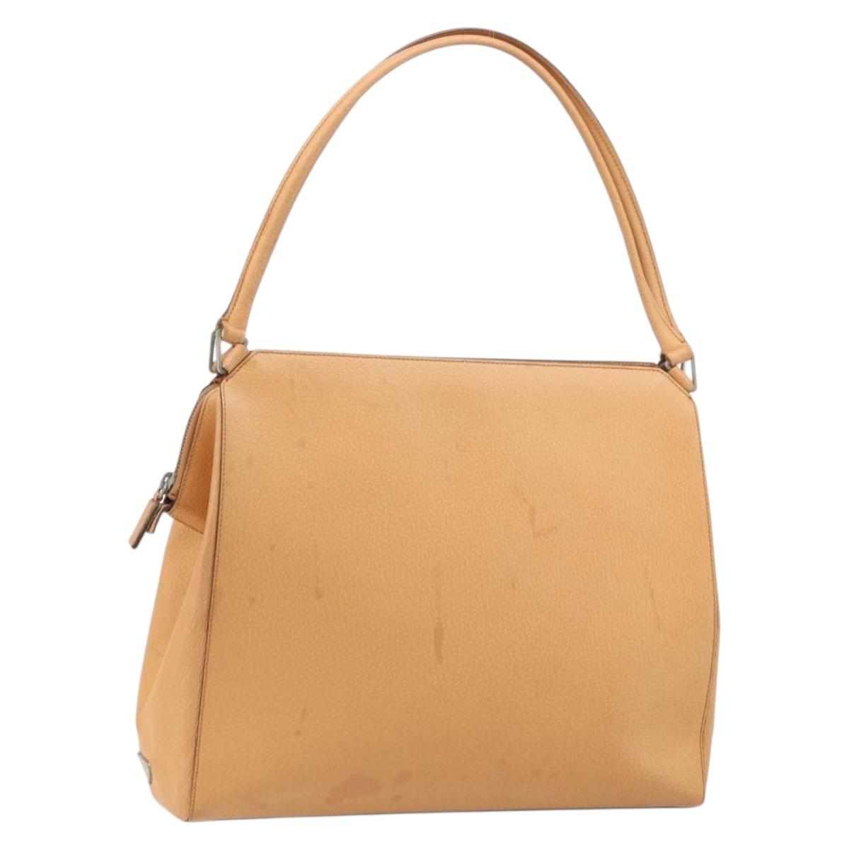 PRADA Hand Bag Leather Brown Silver Auth 172276