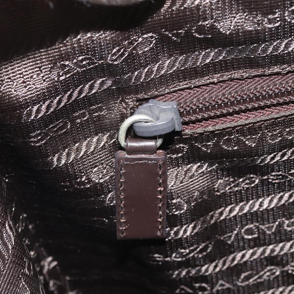 PRADA Hand Bag Leather Brown Silver Auth 172276