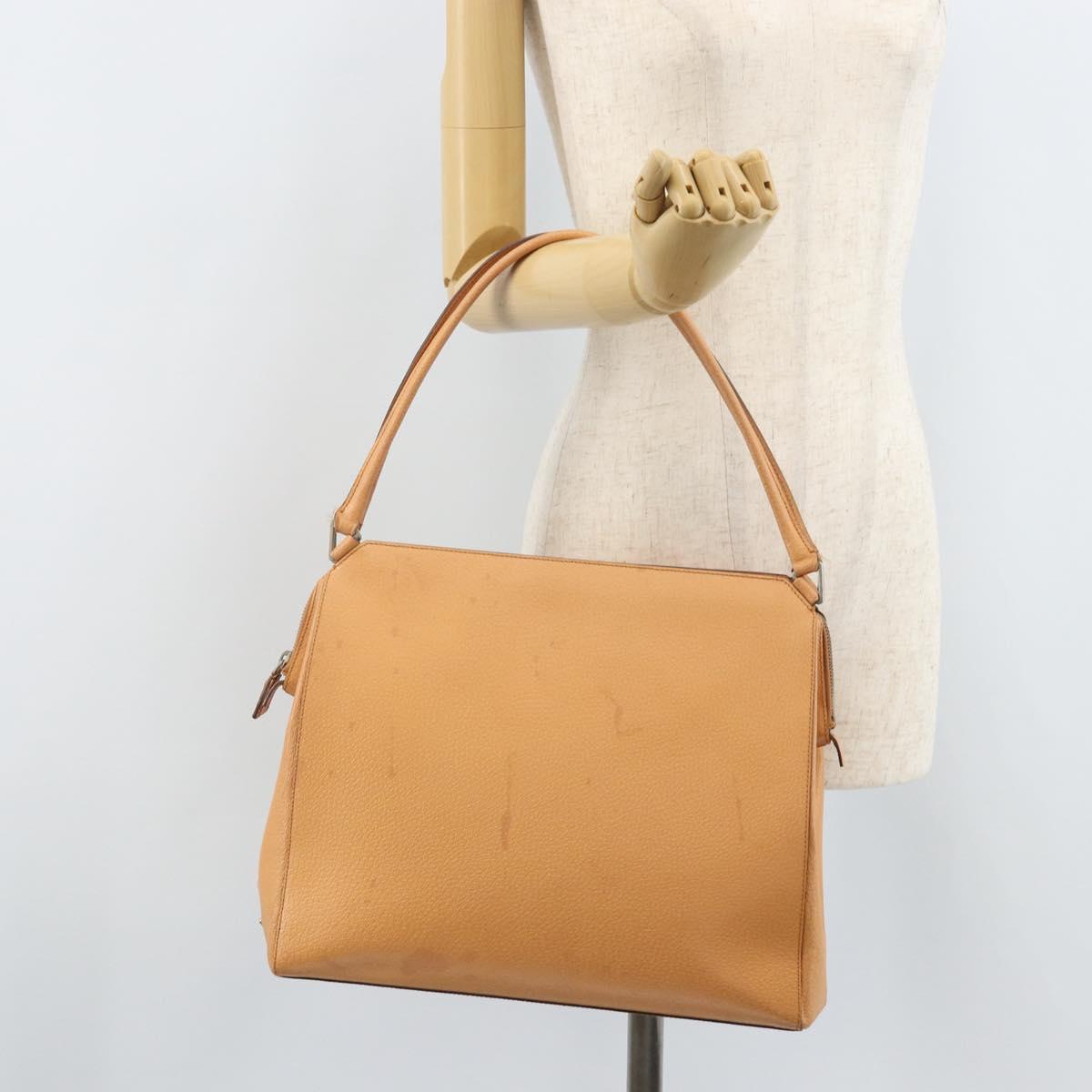 PRADA Hand Bag Leather Brown Silver Auth 172276