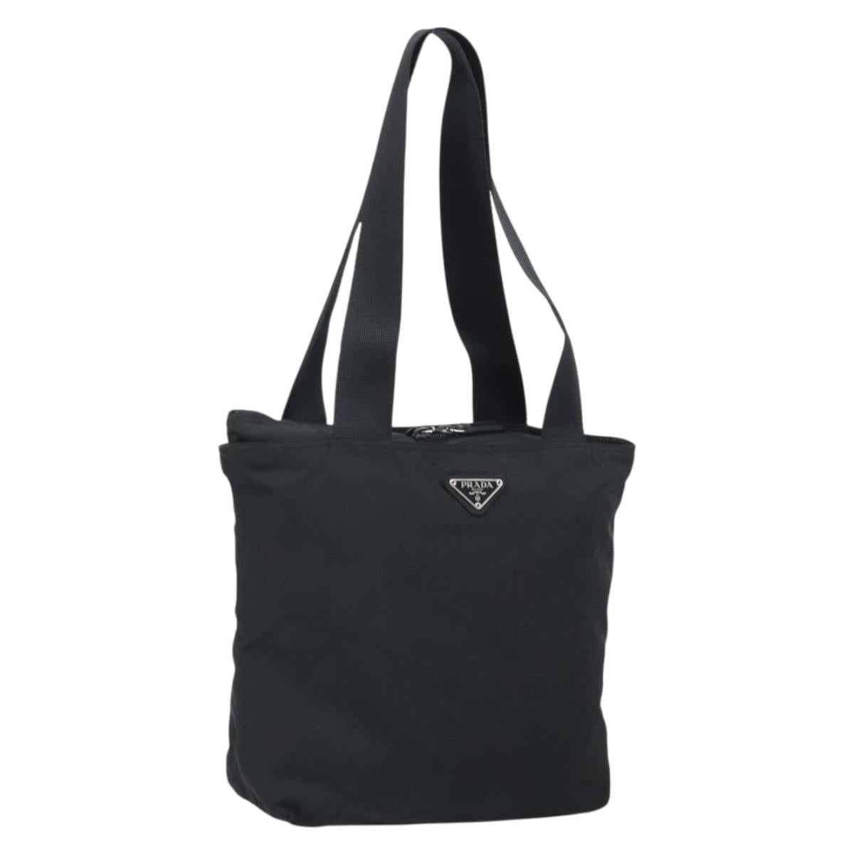 PRADA Hand Bag Nylon Black Silver Auth 172278A