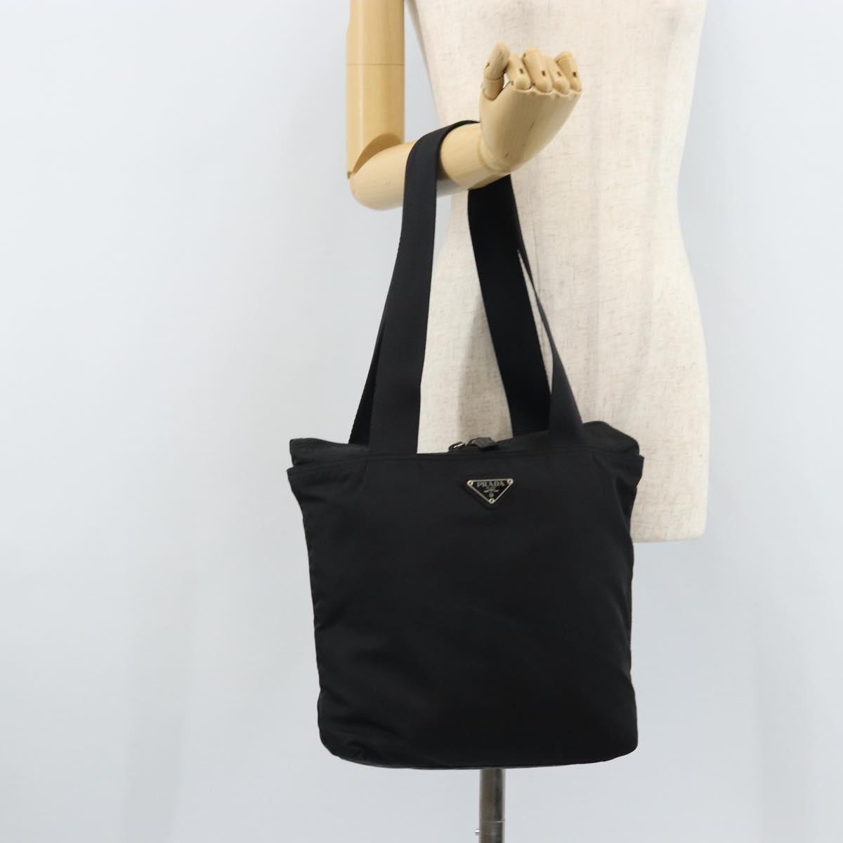 PRADA Hand Bag Nylon Black Silver Auth 172278A