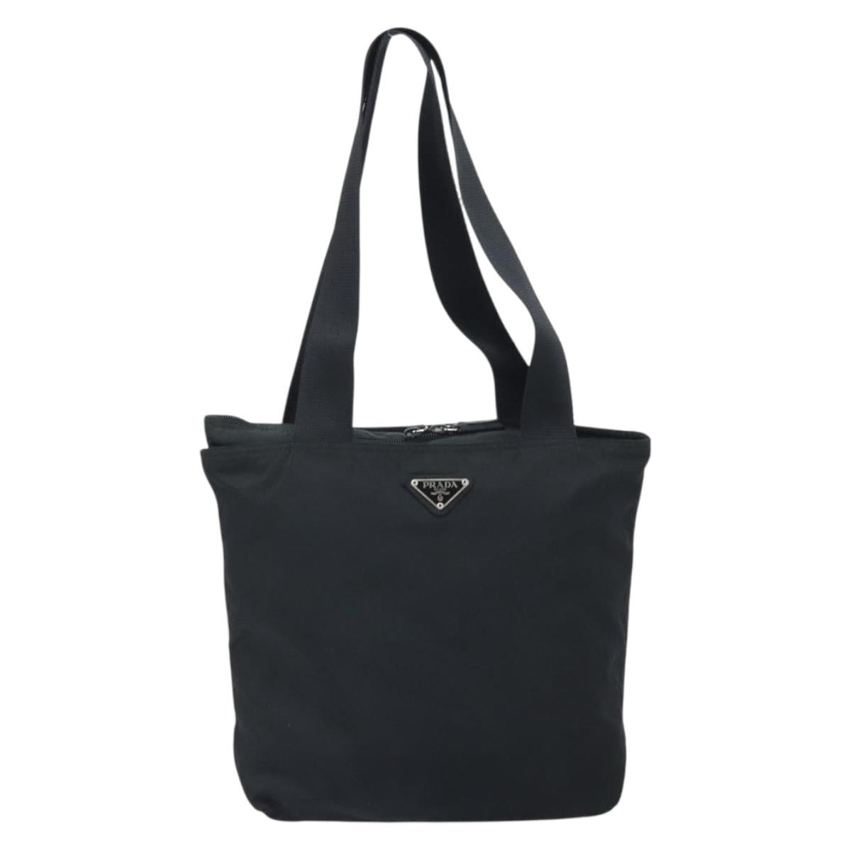 PRADA Hand Bag Nylon Black Silver Auth 172278A