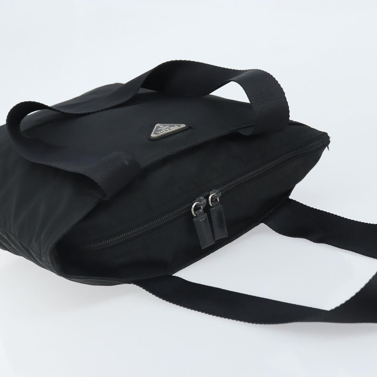PRADA Hand Bag Nylon Black Silver Auth 172278A