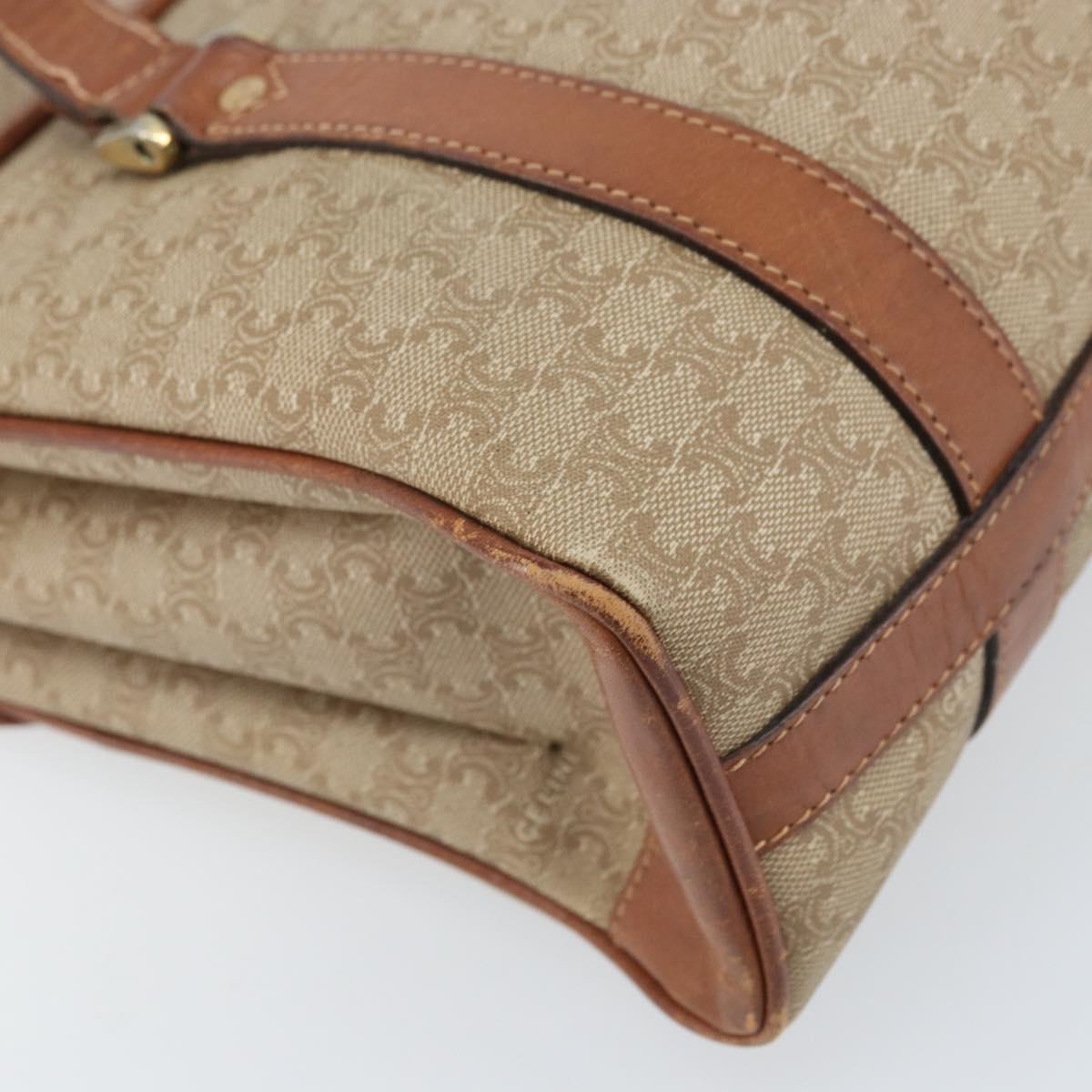 CELINE Macadam Canvas Hand Bag PVC Leather Beige Gold Auth 172281