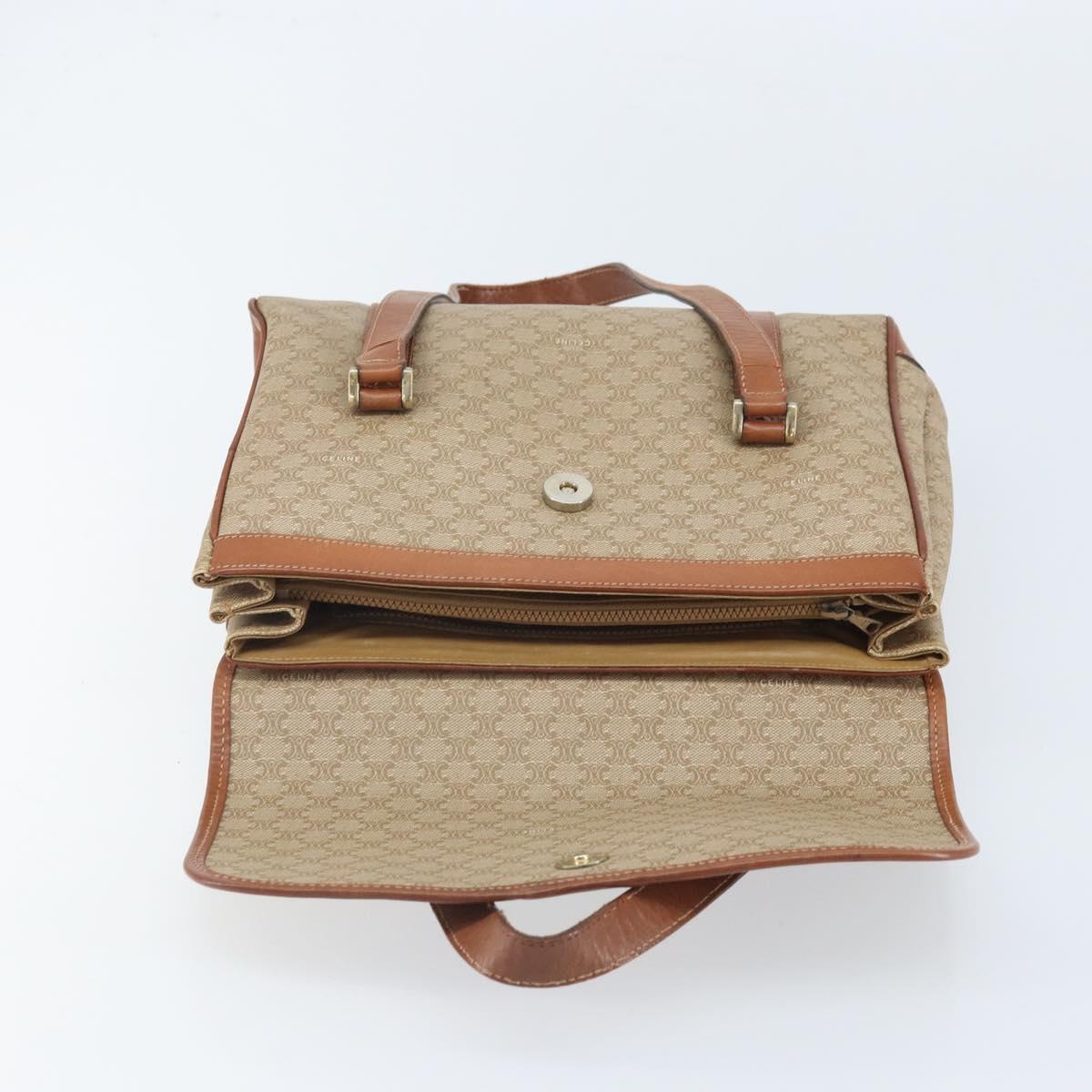 CELINE Macadam Canvas Hand Bag PVC Leather Beige Gold Auth 172281