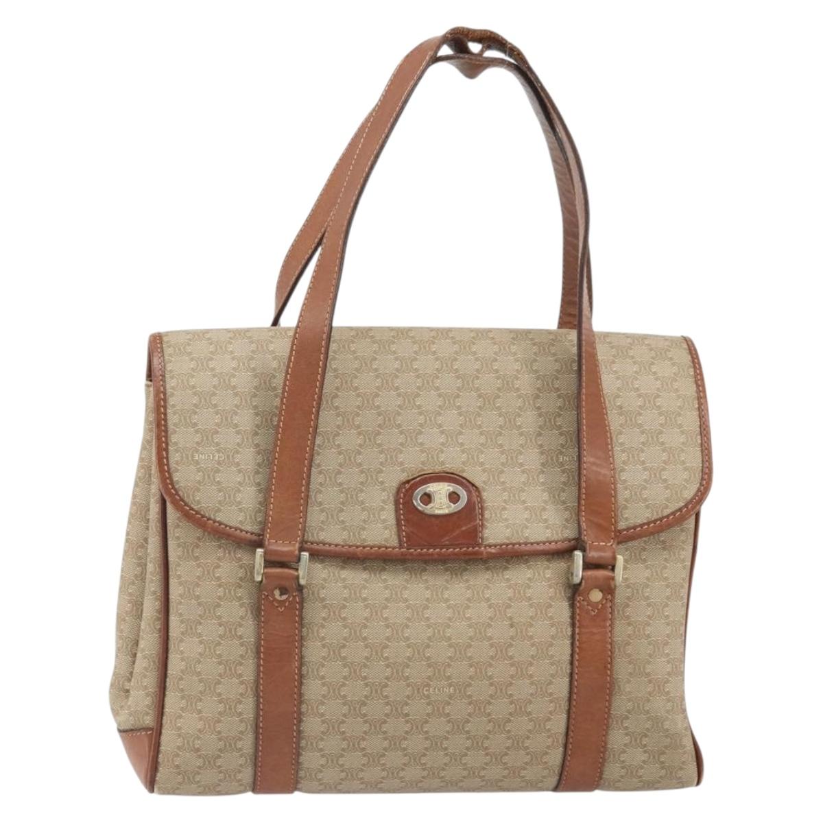 CELINE Macadam Canvas Hand Bag PVC Leather Beige Gold Auth 172281