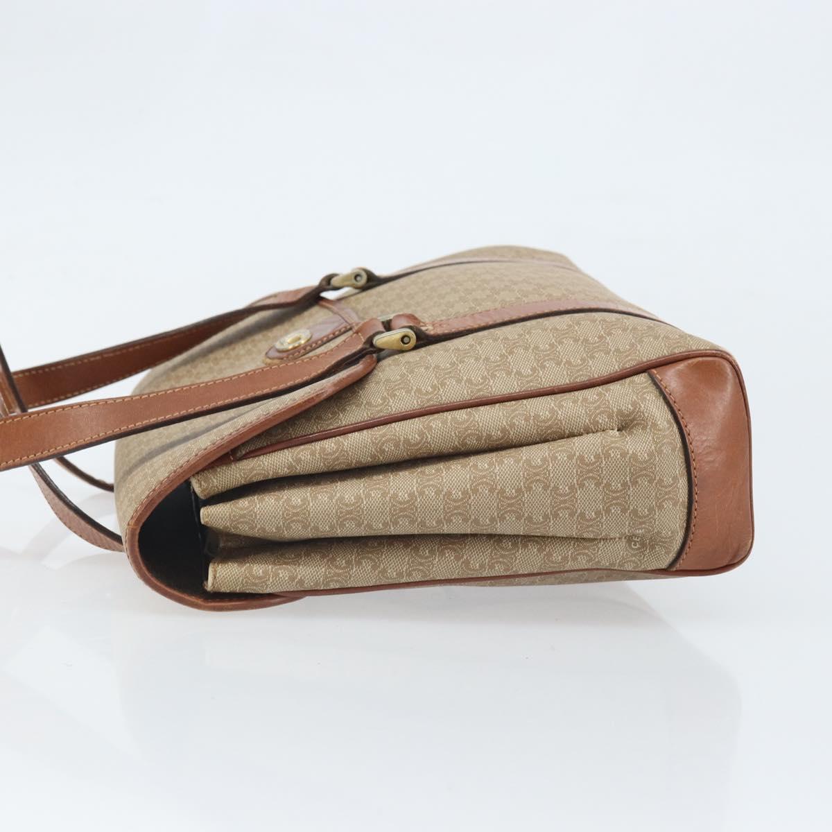 CELINE Macadam Canvas Hand Bag PVC Leather Beige Gold Auth 172281