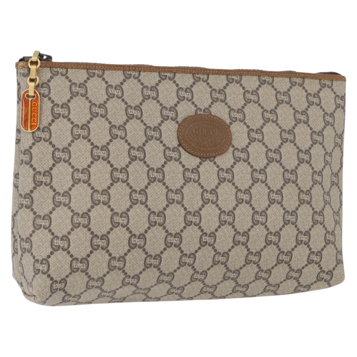 GUCCI GG Plus Supreme Clutch Bag PVC Beige Gold Auth 172282