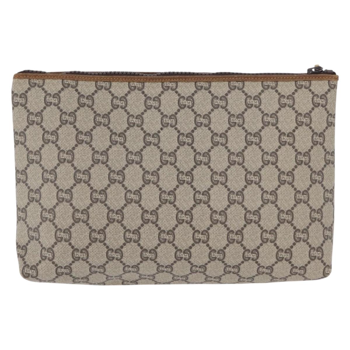 GUCCI GG Plus Supreme Clutch Bag PVC Beige Gold Auth 172282