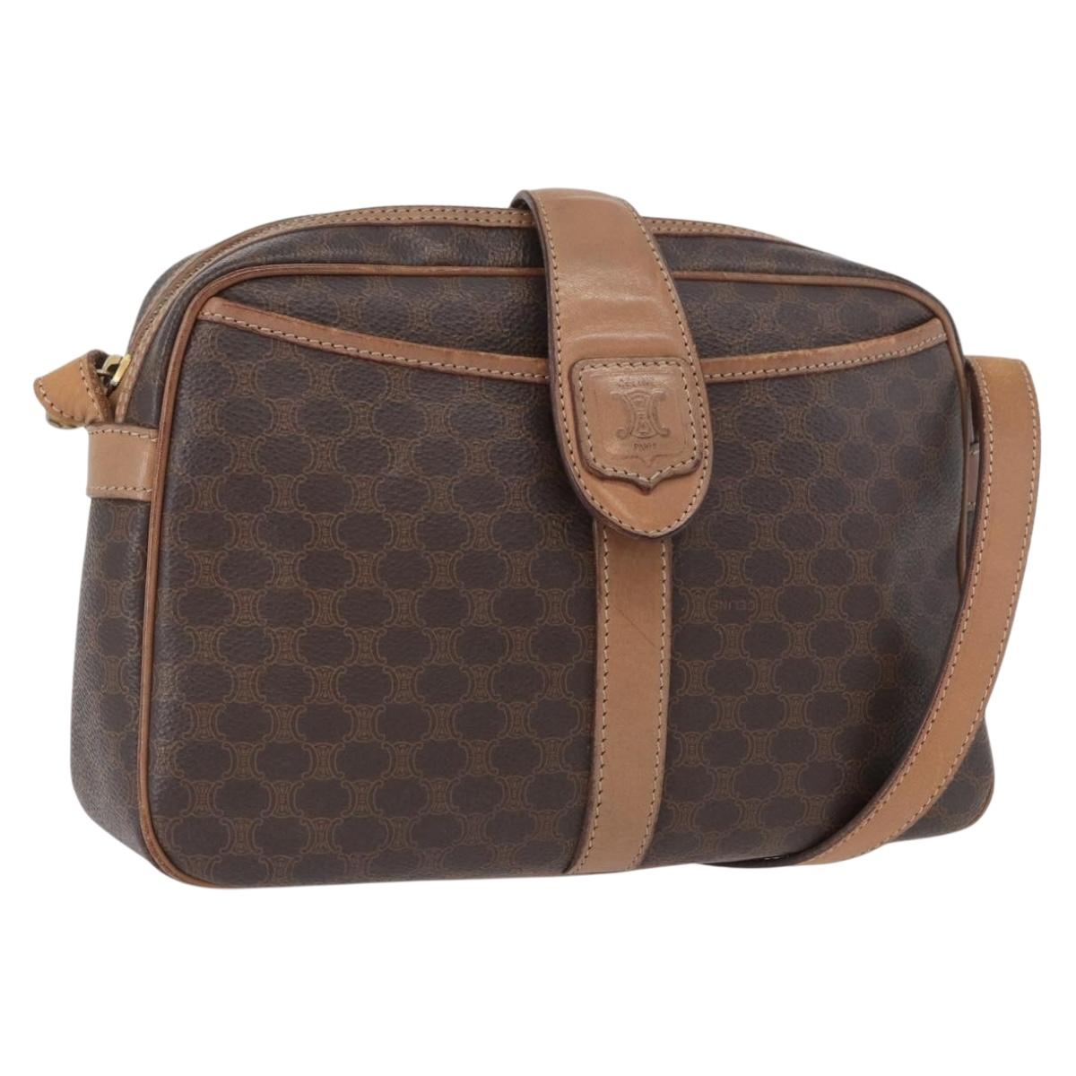 CELINE Macadam Canvas Shoulder Bag PVC Leather Brown Gold Auth 172285