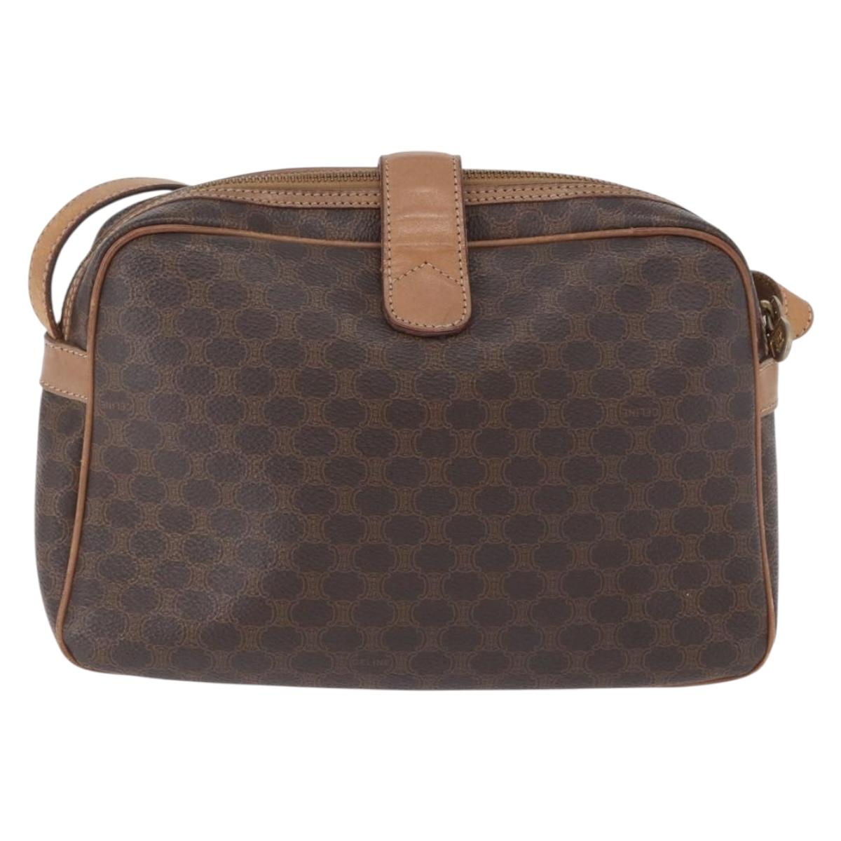 CELINE Macadam Canvas Shoulder Bag PVC Leather Brown Gold Auth 172285