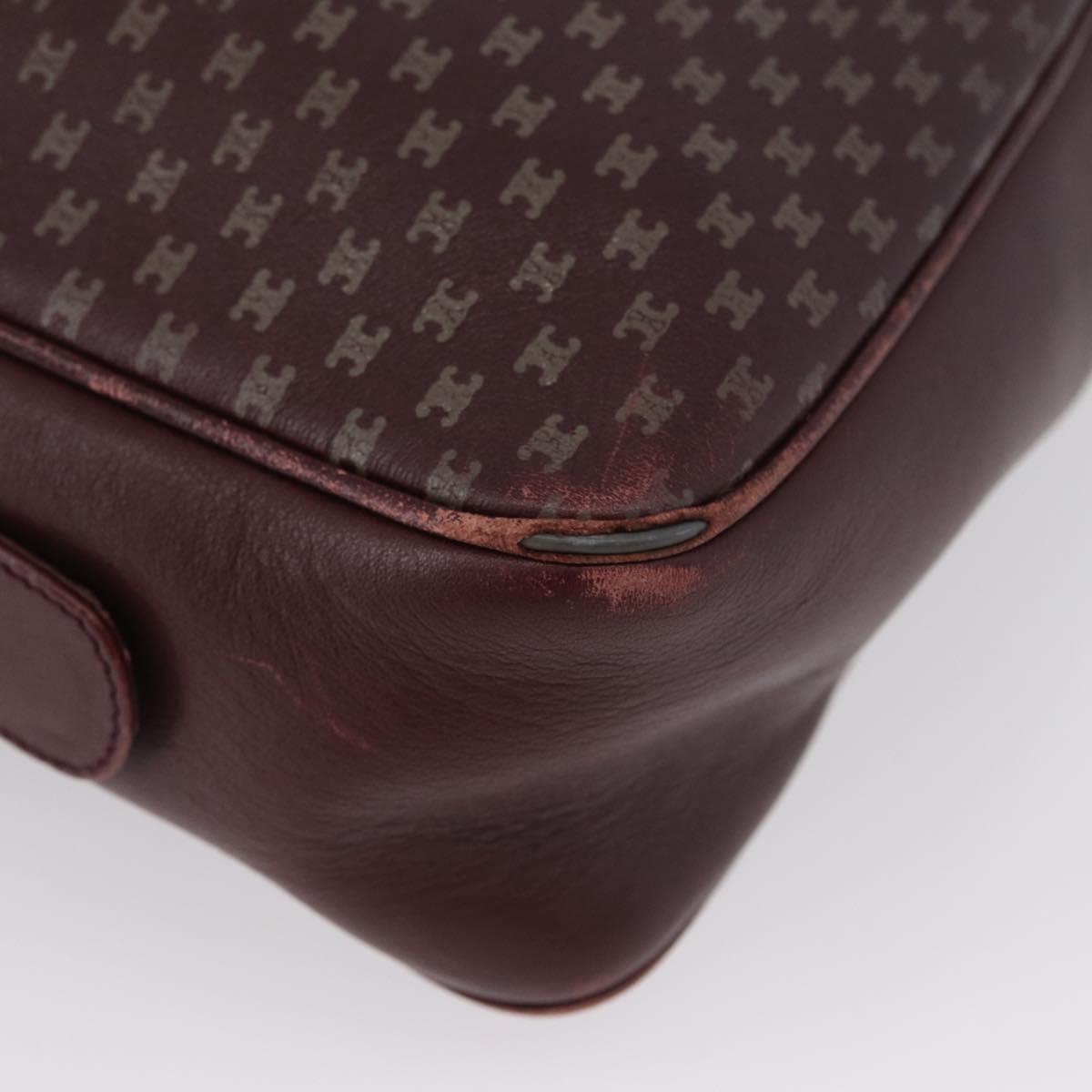 CELINE Macadam Canvas Shoulder Bag Leather Gold Bordeaux Auth 172287