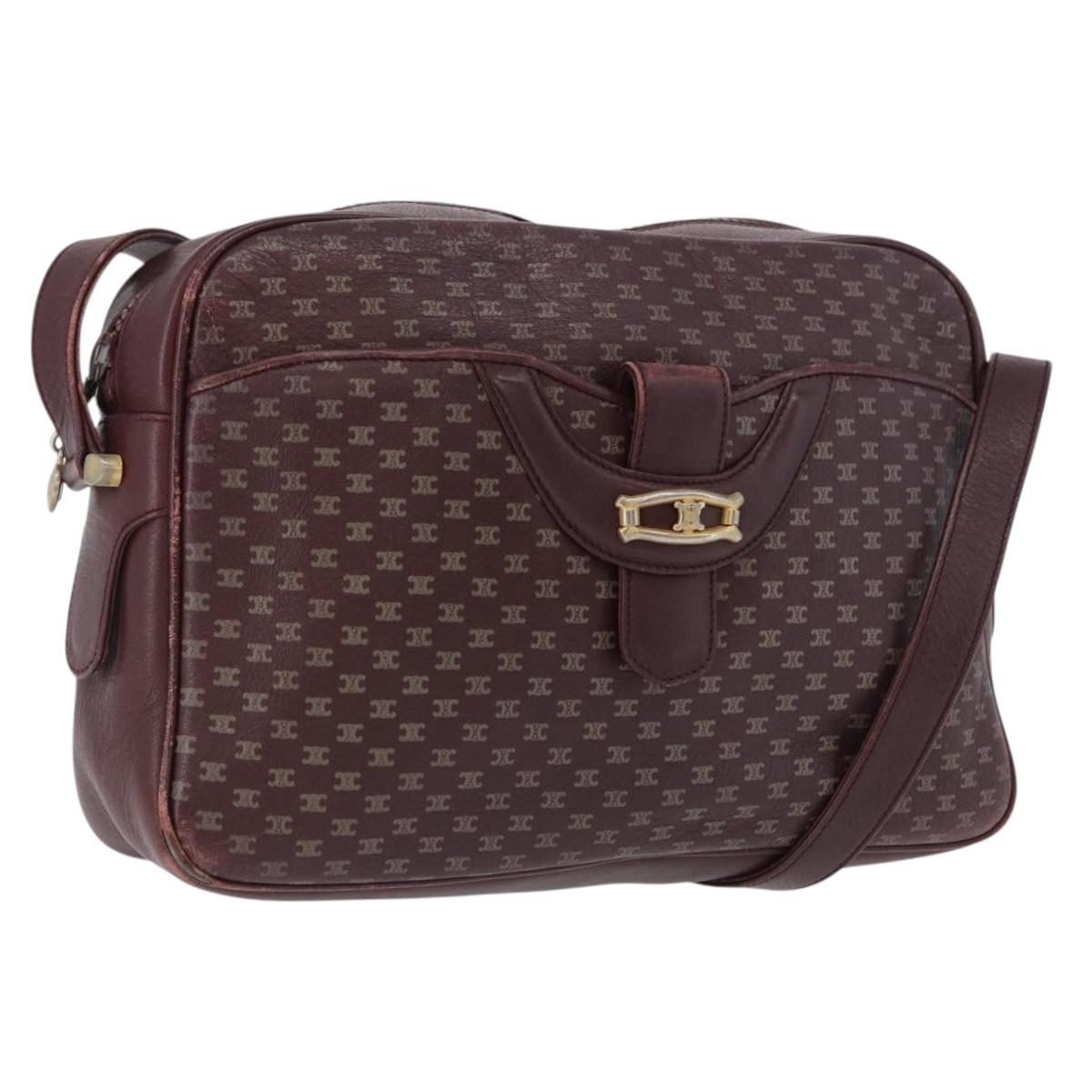 CELINE Macadam Canvas Shoulder Bag Leather Gold Bordeaux Auth 172287