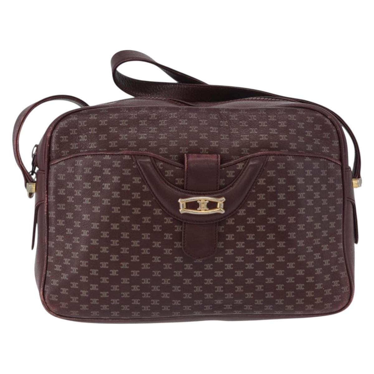 CELINE Macadam Canvas Shoulder Bag Leather Gold Bordeaux Auth 172287