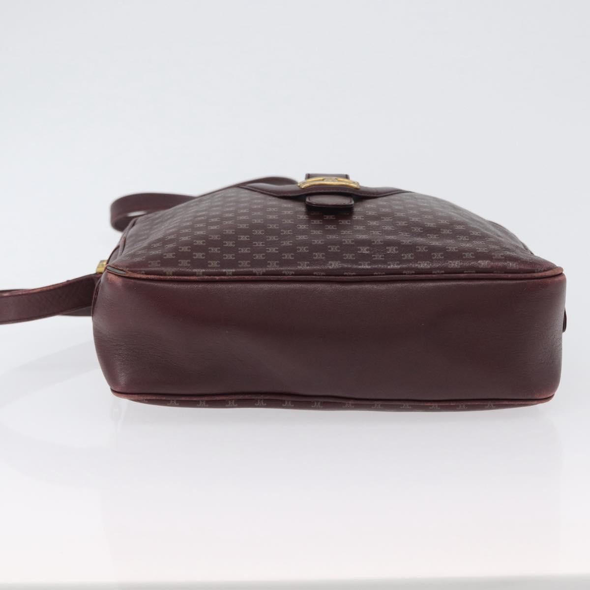 CELINE Macadam Canvas Shoulder Bag Leather Gold Bordeaux Auth 172287