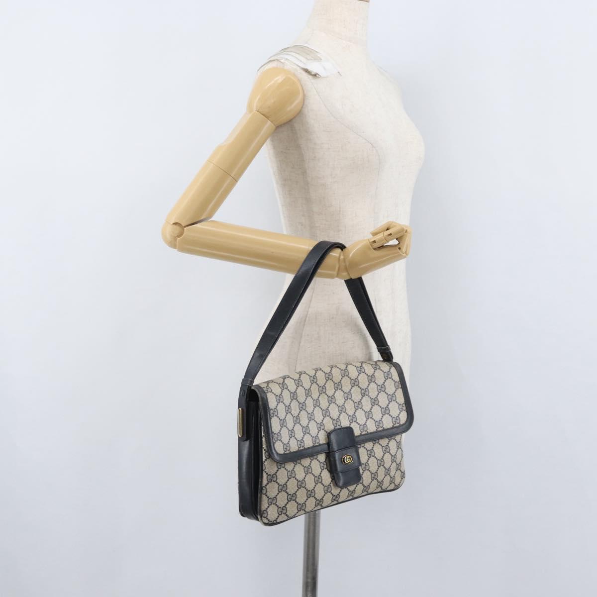 GUCCI GG Supreme Shoulder Bag PVC Navy Gold Auth 172288