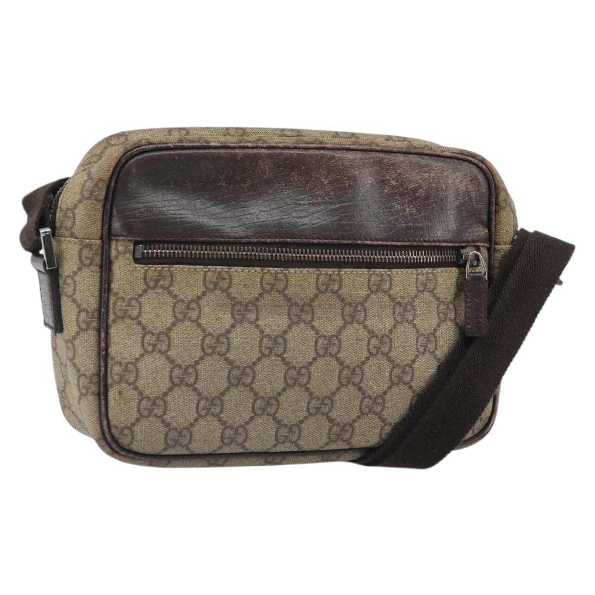 GUCCI GG Supreme Shoulder Bag PVC Beige Silver 114291 Auth 172289