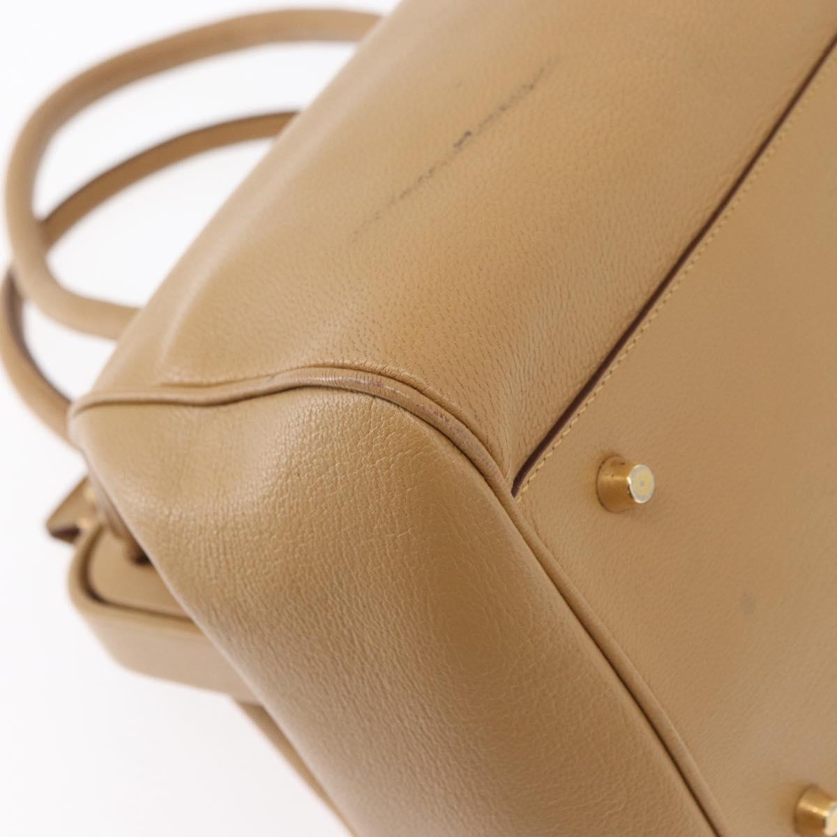 PRADA Hand Bag Leather Beige Gold Auth 172291