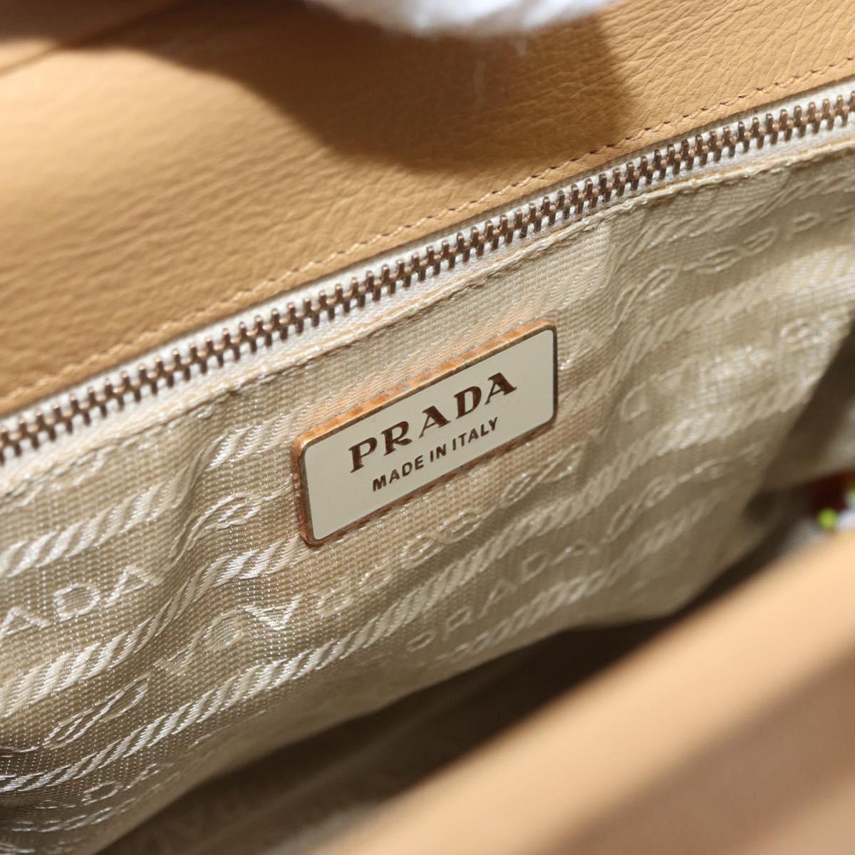 PRADA Hand Bag Leather Beige Gold Auth 172291