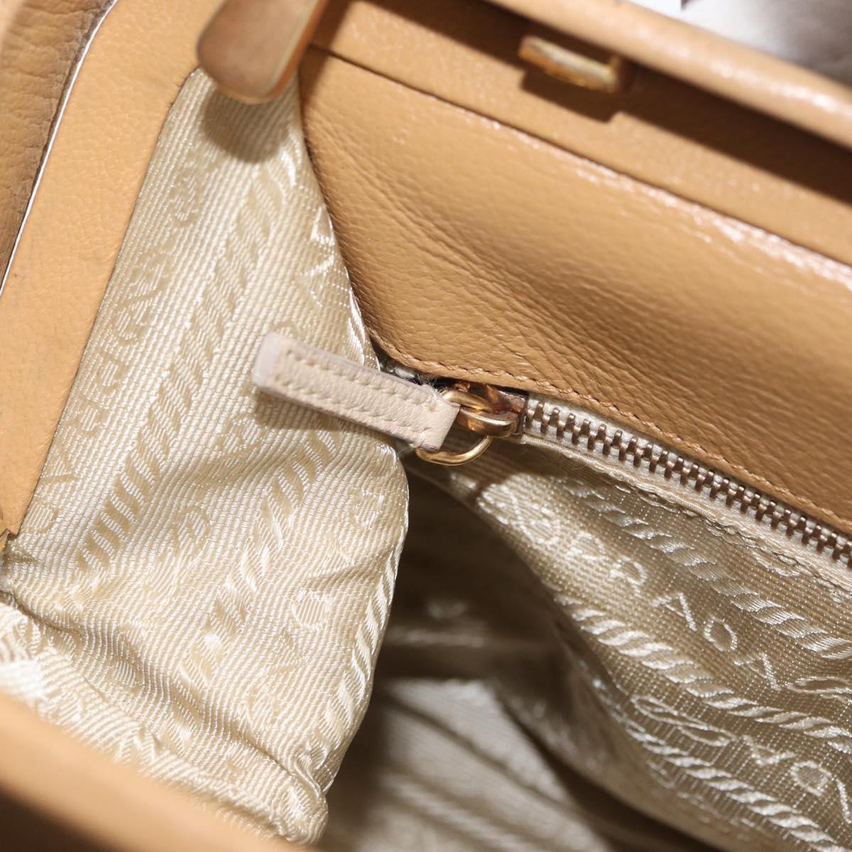 PRADA Hand Bag Leather Beige Gold Auth 172291