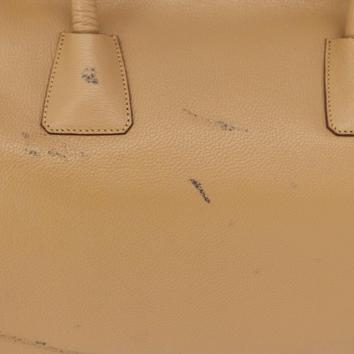 PRADA Hand Bag Leather Beige Gold Auth 172291