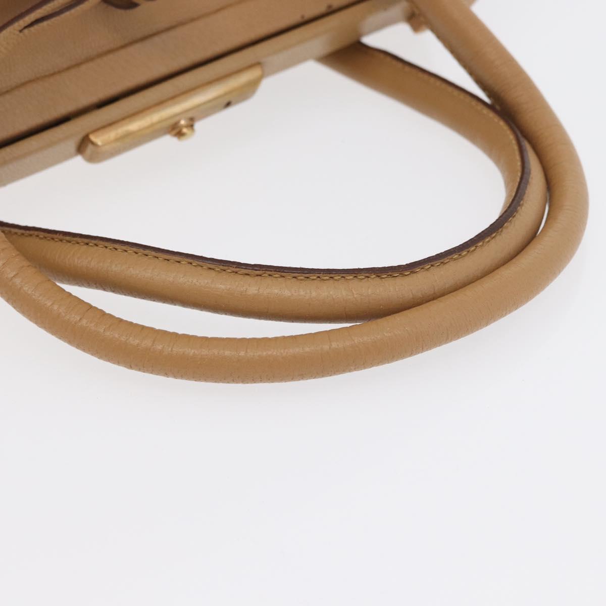 PRADA Hand Bag Leather Beige Gold Auth 172291