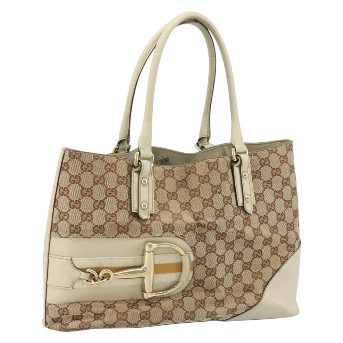 GUCCI GG Canvas Hand Bag Beige Gold 07198 Auth 172295