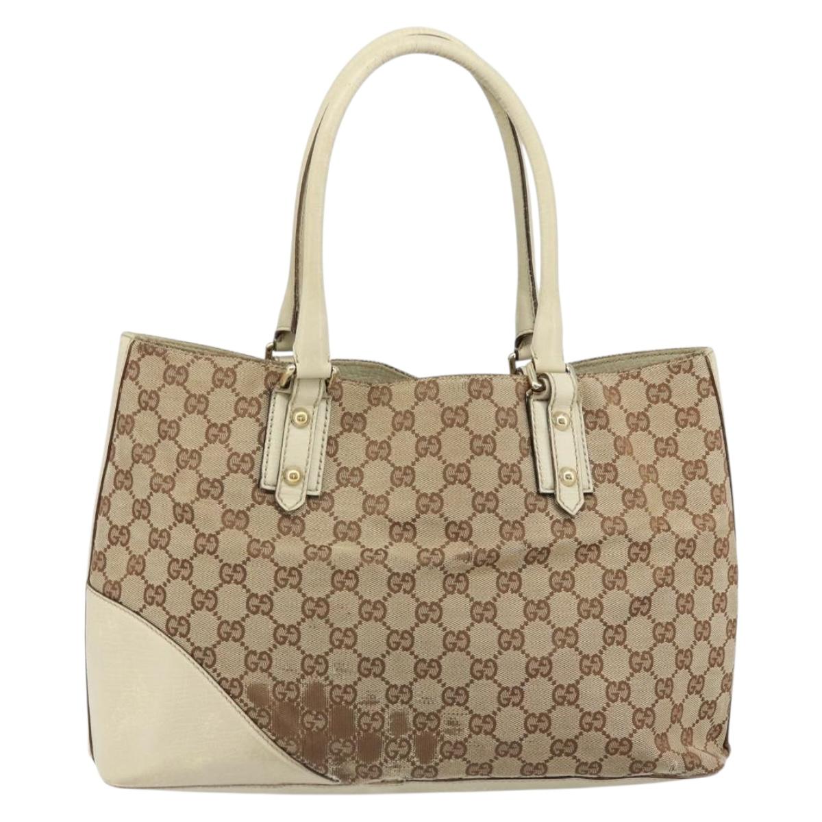 GUCCI GG Canvas Hand Bag Beige Gold 07198 Auth 172295