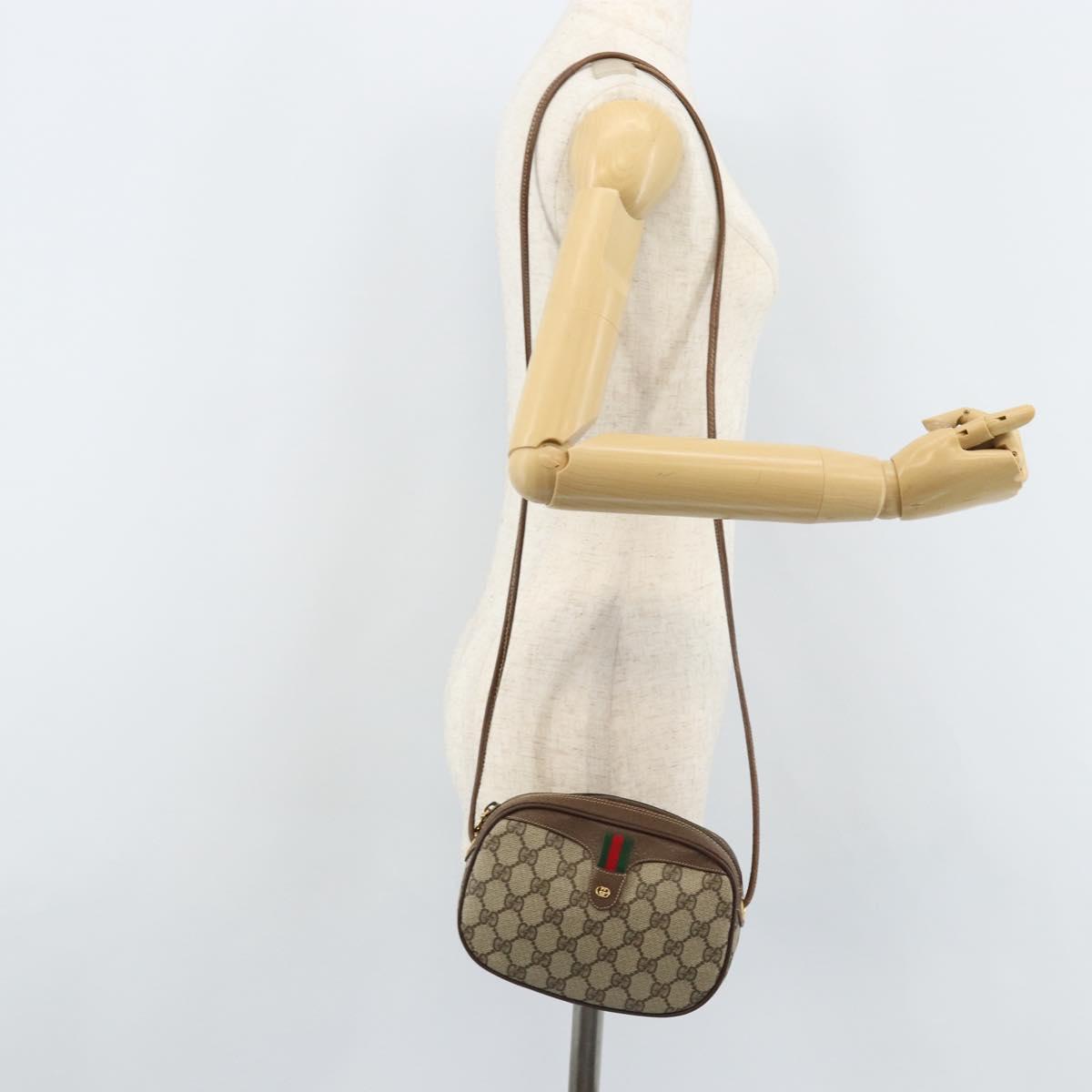 GUCCI GG Supreme Web Sherry Line Bag PVC Beige 007 58 6112 4023 Auth 172298