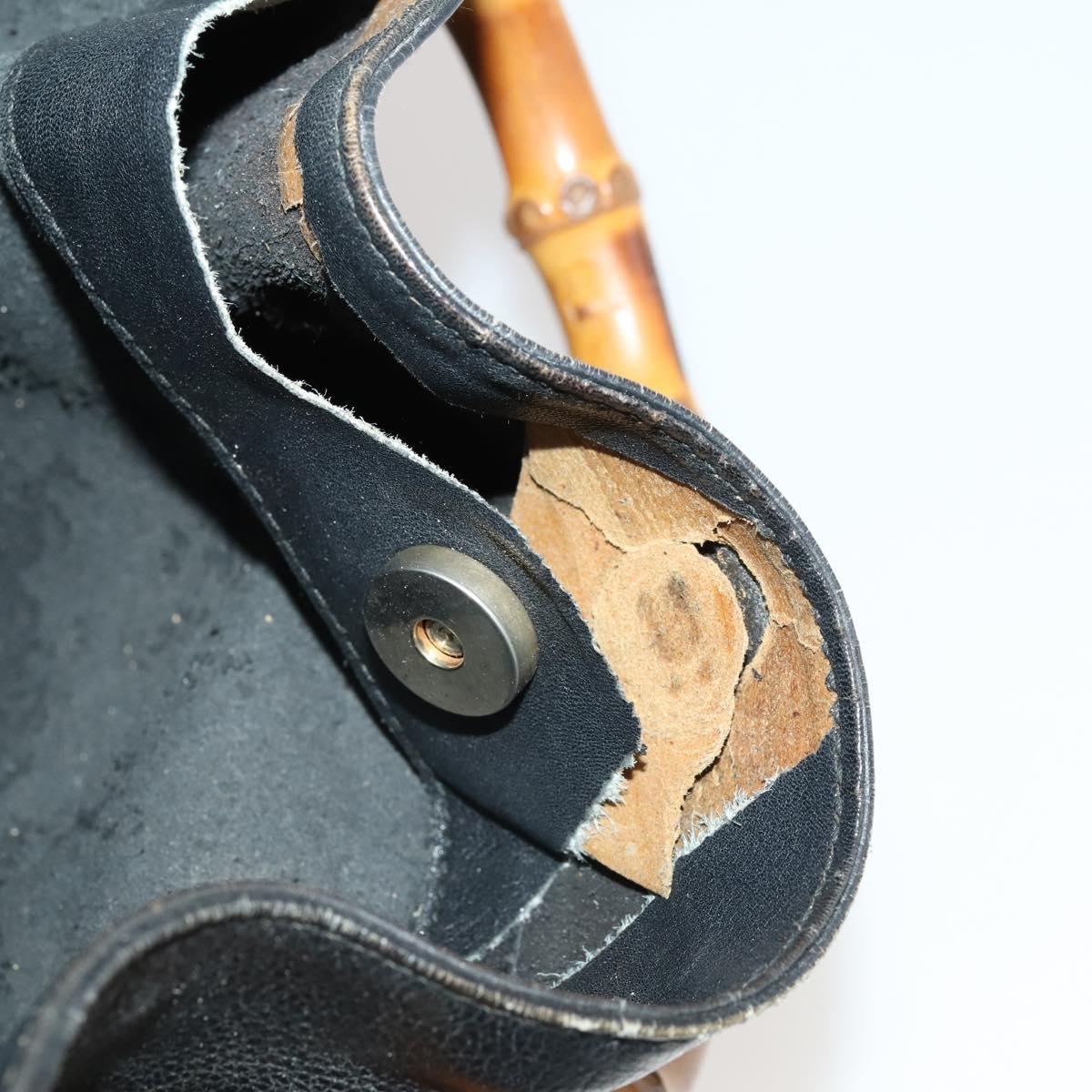 GUCCI Bamboo Hand Bag Leather 2way Black Gold Auth 172300