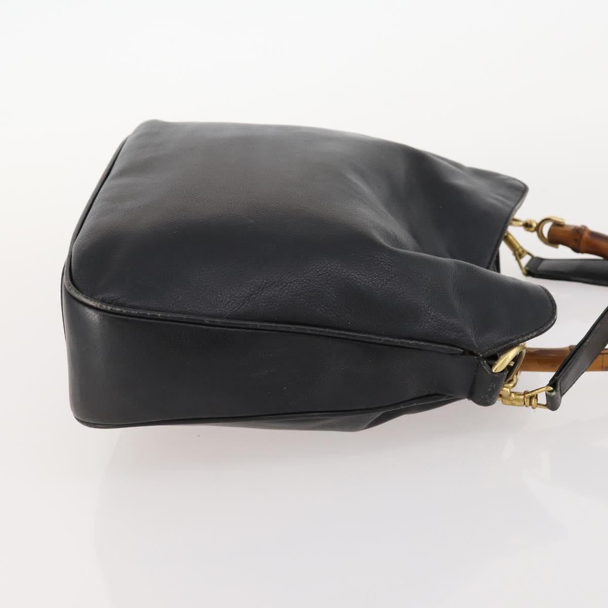 GUCCI Bamboo Hand Bag Leather 2way Black Gold Auth 172300