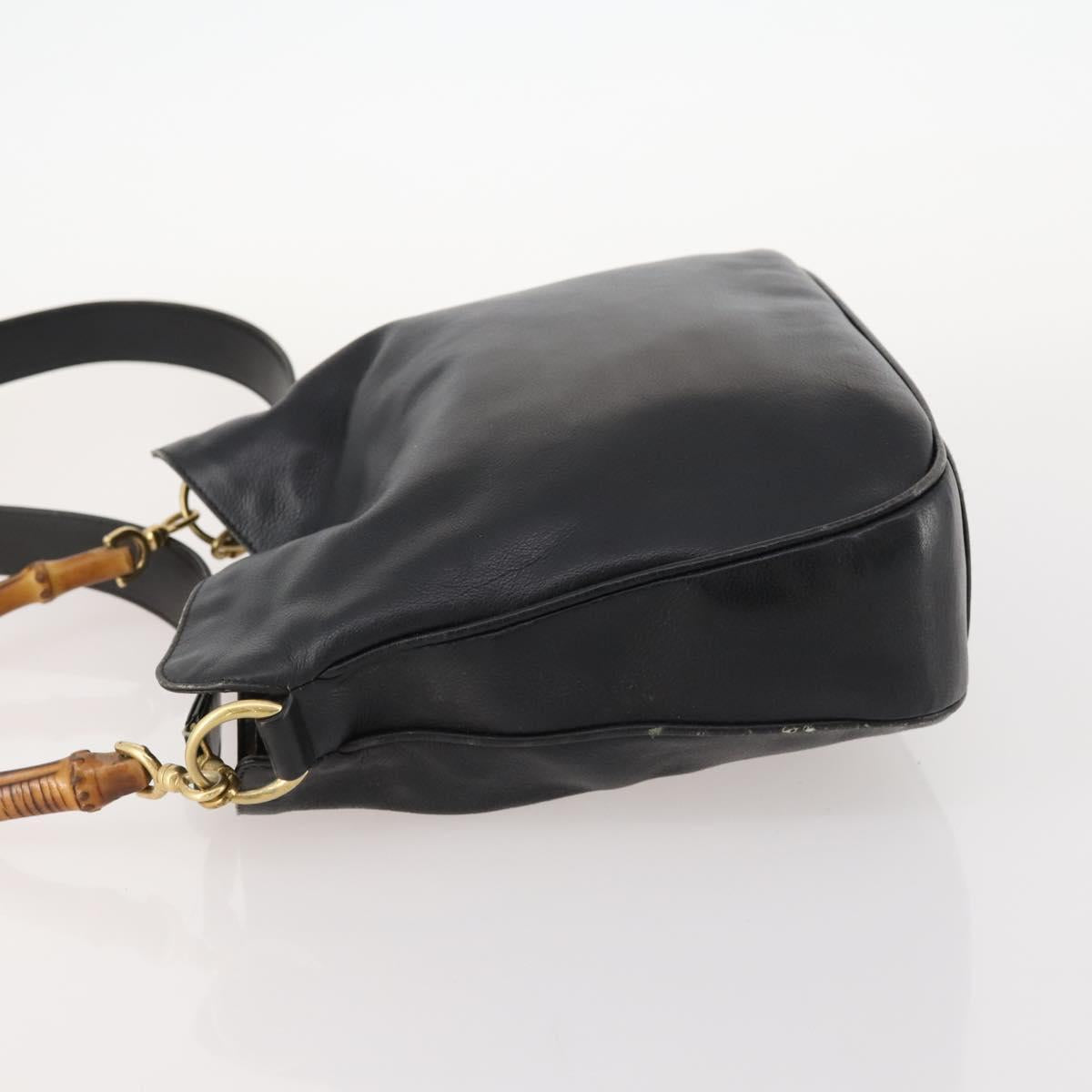 GUCCI Bamboo Hand Bag Leather 2way Black Gold Auth 172300