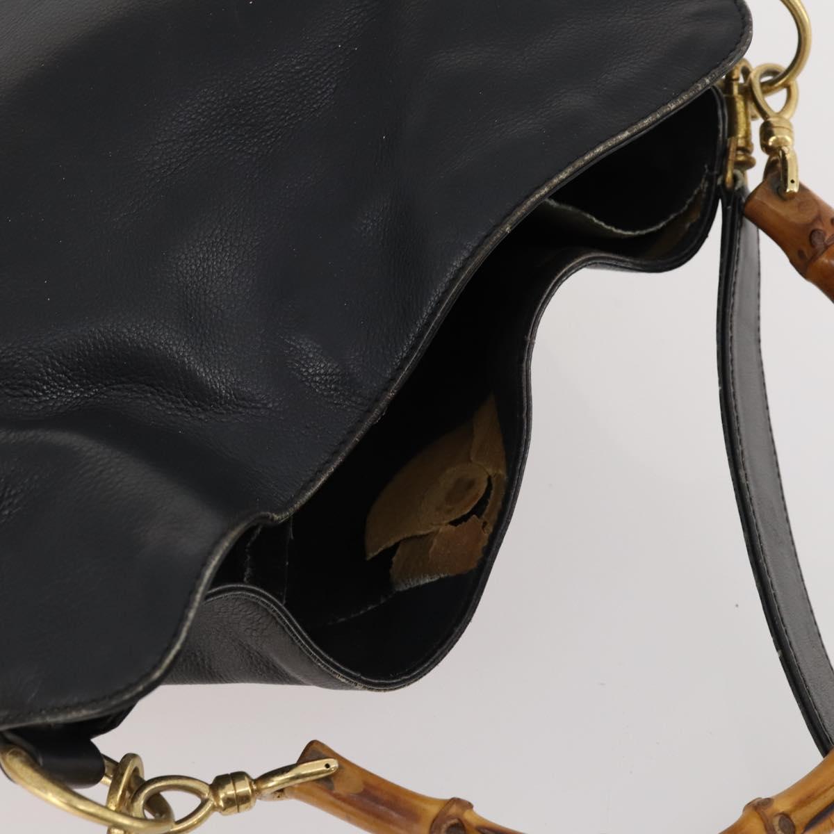 GUCCI Bamboo Hand Bag Leather 2way Black Gold Auth 172300