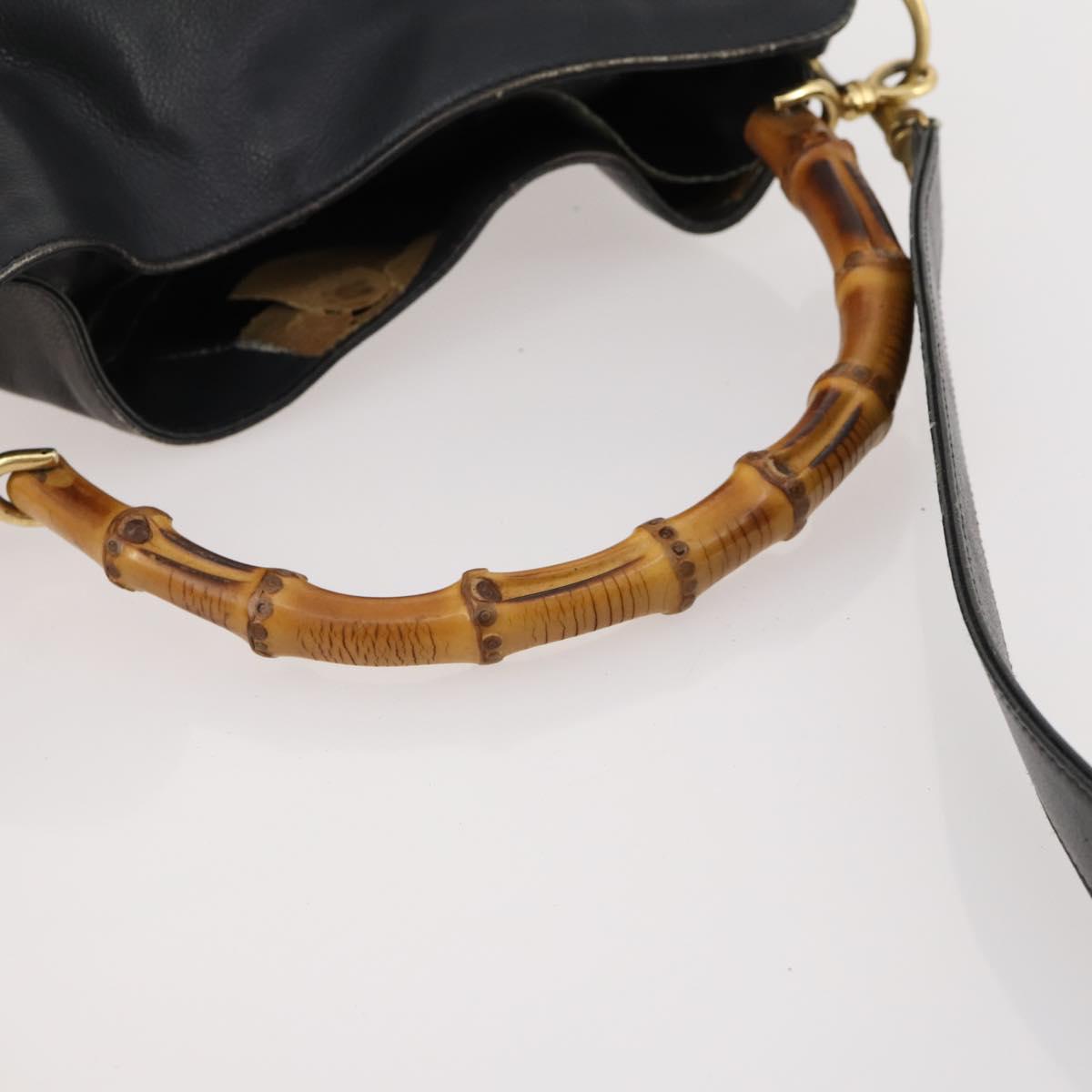 GUCCI Bamboo Hand Bag Leather 2way Black Gold Auth 172300
